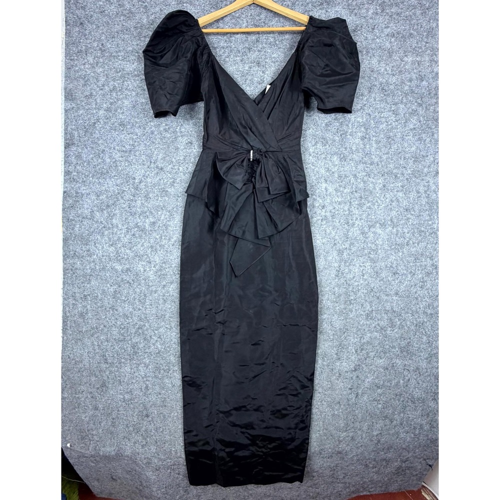 Vintage Climax by David Howard Cocktail Dress Womens 10 Black Rhinestone Bow 80s